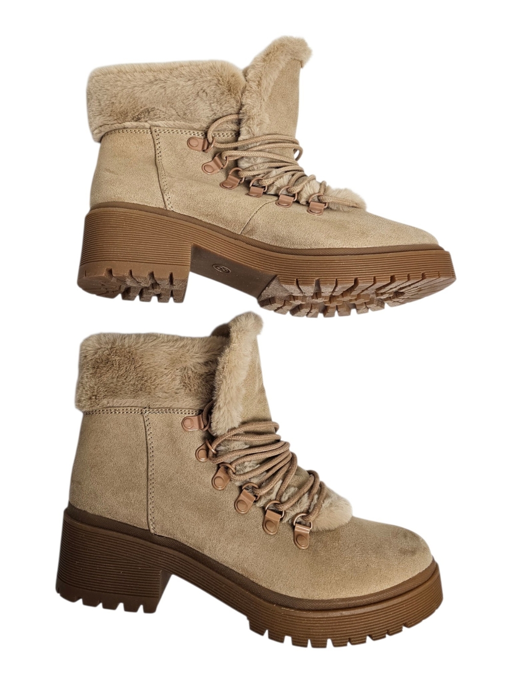 A New Day Tan Cream Soft Faux Fur Shearling Trim Lug Ankle Boots NWT Size 8 - Picture 6 of 11
